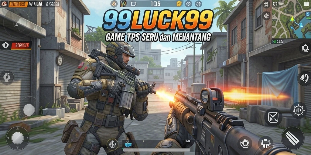 Screenshot utama gameplay 99LUCK99 yang menunjukkan aksi pertempuran seru di TPS.