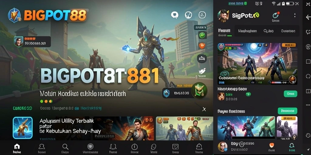 Screenshot utama BIGPOT88 menampilkan antarmuka aplikasi Utility yang menarik dan fungsional.