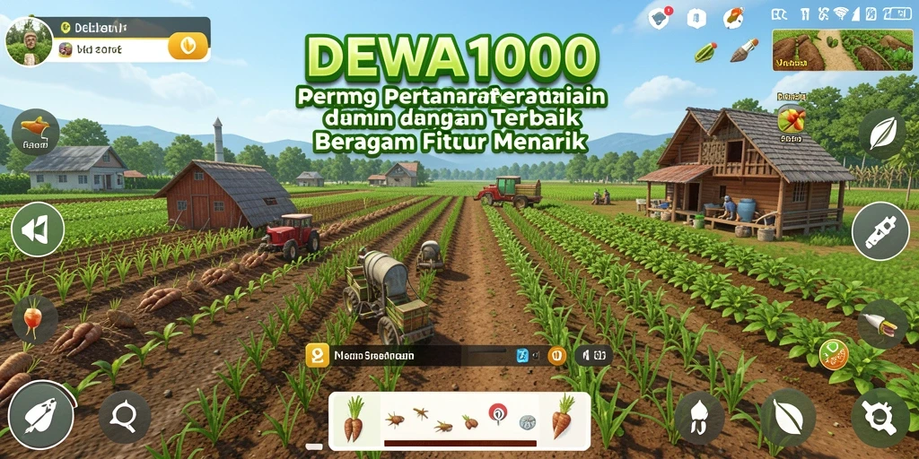 Tangkapan layar gameplay <strong>DEWA1000</strong> menampilkan aktivitas bertani yang seru.