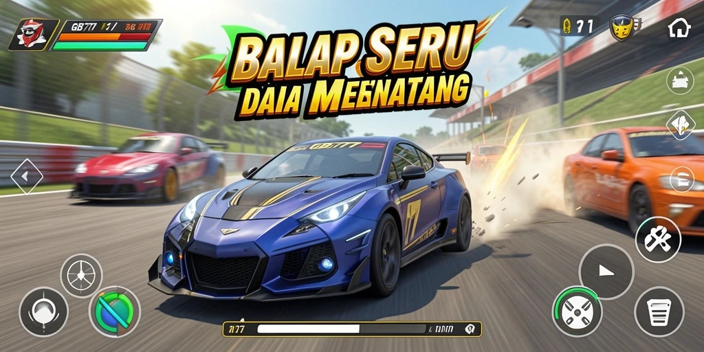 Screenshot gameplay GB777 menampilkan balapan yang seru dan grafis yang tajam.
