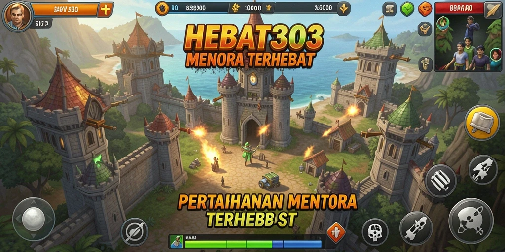 Tampilan menara dan musuh dalam gameplay Tower Defense