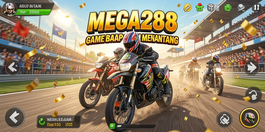 Tampilan gameplay seru dari balapan di MEGA288 yang memukau.