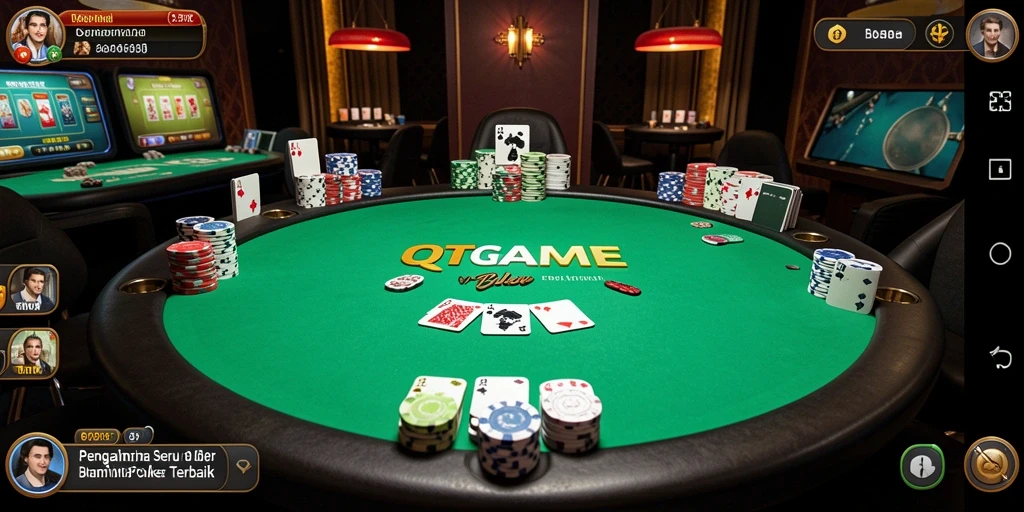 Tampilan screenshot QTGAME menampilkan aksi seru di meja poker.